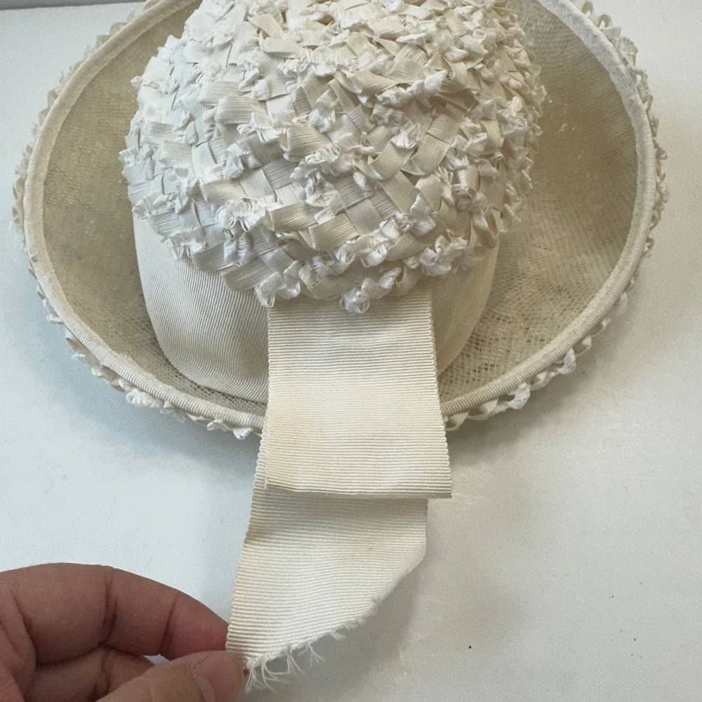 Vintage Union Made Ivory Ribbon Hat Church Wedding‎ Party Occasion